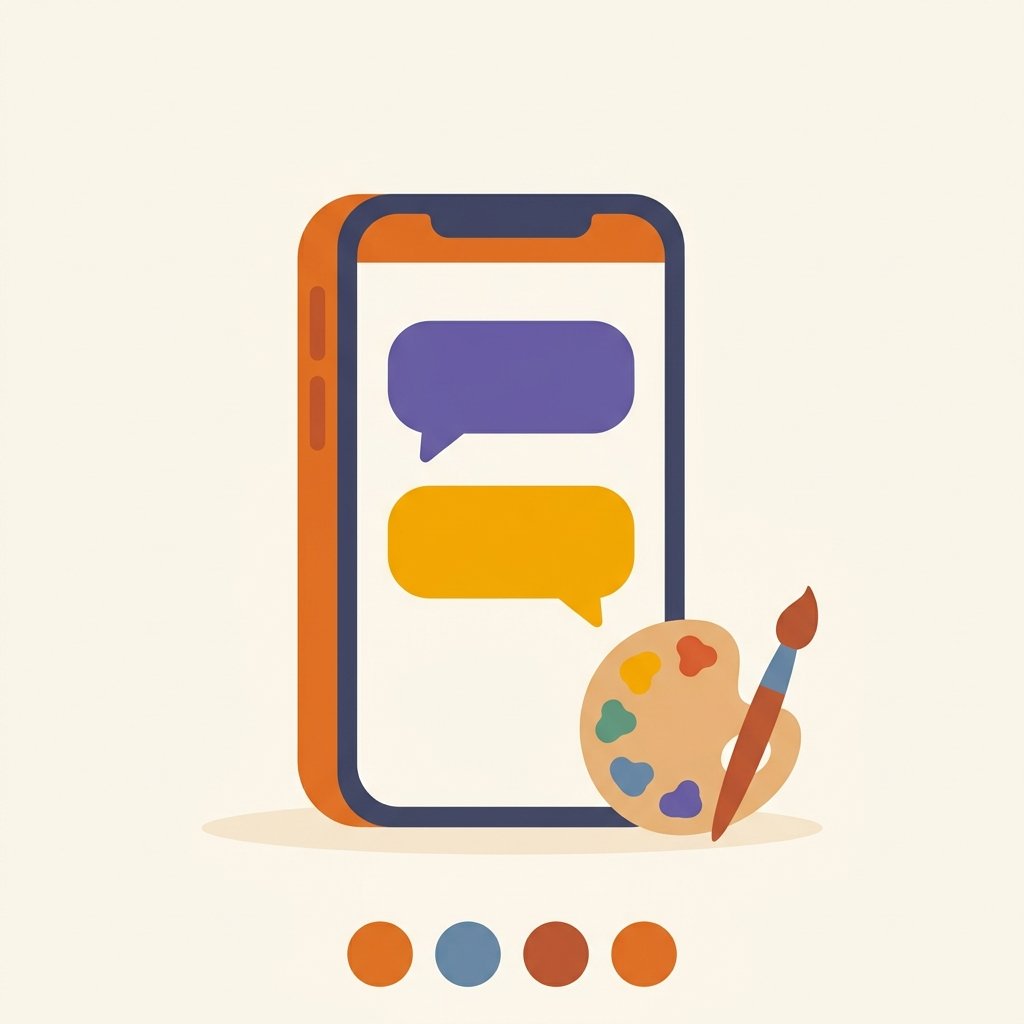 Illustration of a smartphone showing chat bubbles next to an artist's palette and brush